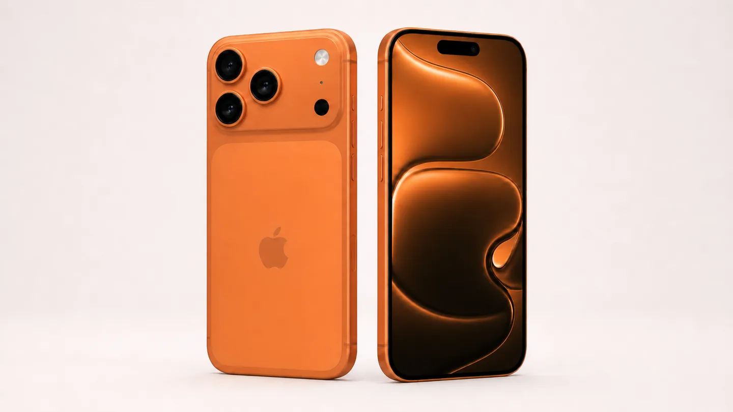 宇宙橙色 iPhone 17 Pro 正反面渲染