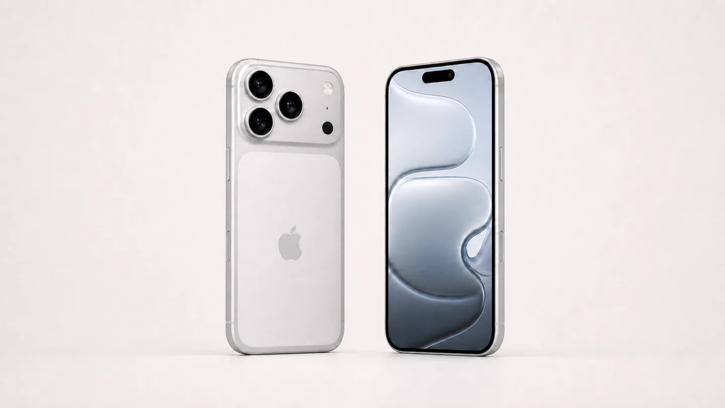 銀色 iPhone 17 Pro 正反面渲染
